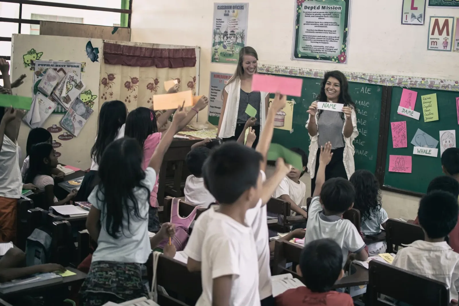 Students excited to share their answers, Palawan schools, Philippines