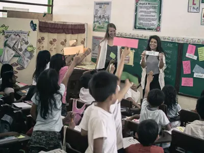 Students excited to share their answers, Palawan schools, Philippines